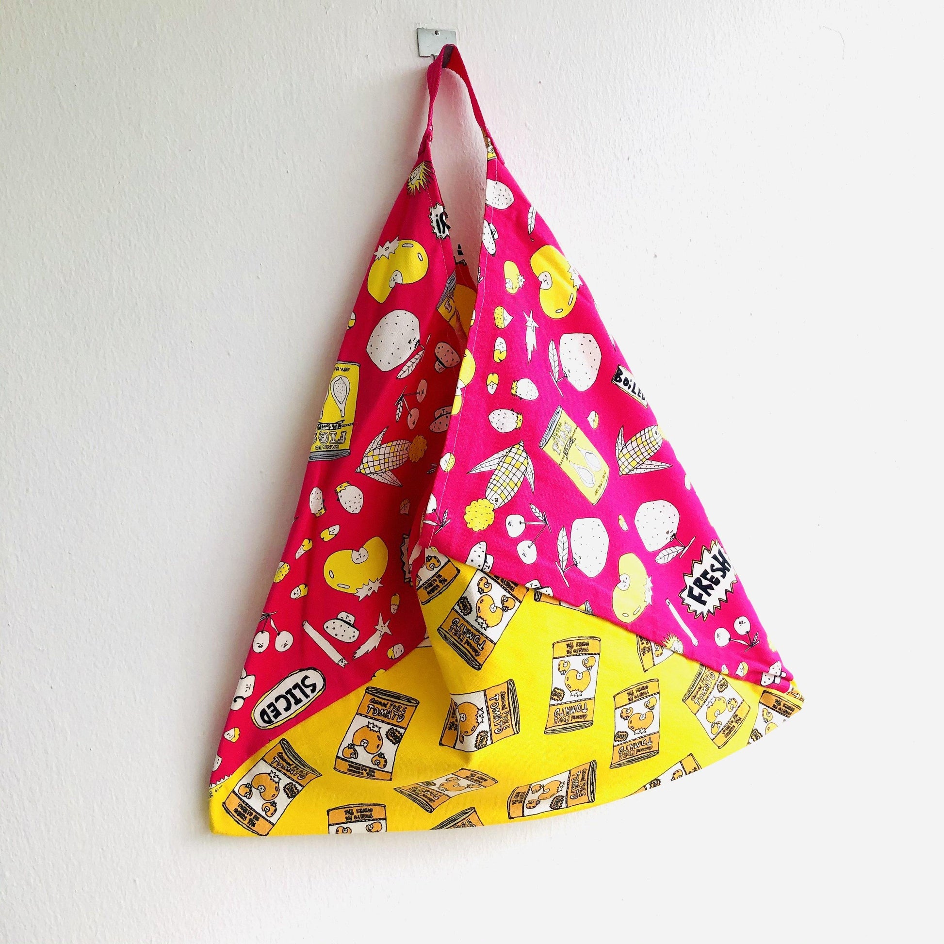 Strong and original cotton canvas shopping tote bag | Pink & Yellow Japanese Cans - Jiakuma