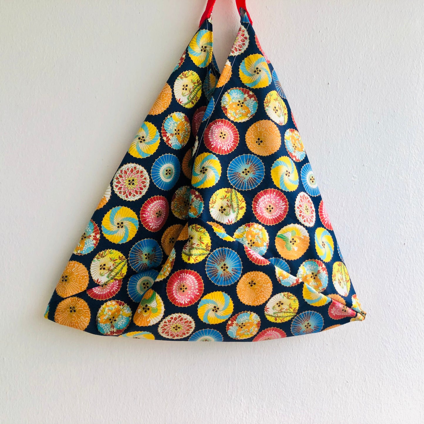 Origami bento bag , tote triangle shoulder bag , colorful fabric Japanese inspired bag | Colorful umbrellas for a rainy day