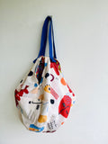 Origami Japanese inspired bag , shoulder fabric sac bag , reversible shoulder shopping bag | We love cubism