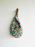 Knot fabric bag , Japanese origami colorful bag , wrist small bag , reversible eco friendly bag | Hidden unicorns garden