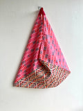 Tote bento bag , triangle fabric Japanese inspired bag | Pink boho