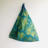 Shoulder bento bag , origami fabric triangle bag ,tote unique bag | Gold &  Turquoise - Jiakuma