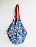 Origami sac shoulder bag , tote shopping eco bag , reversible Japanese inspired bag| Lucky cats in a garden in Tokio - Jiakuma