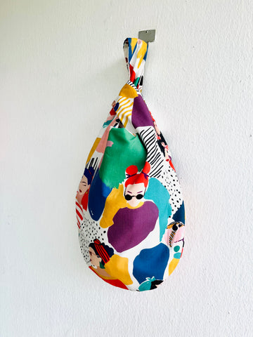 Small Japanese inspired knot bag , cute reversible fabric bag , colorful summer wrist bag | Going to Honolulu