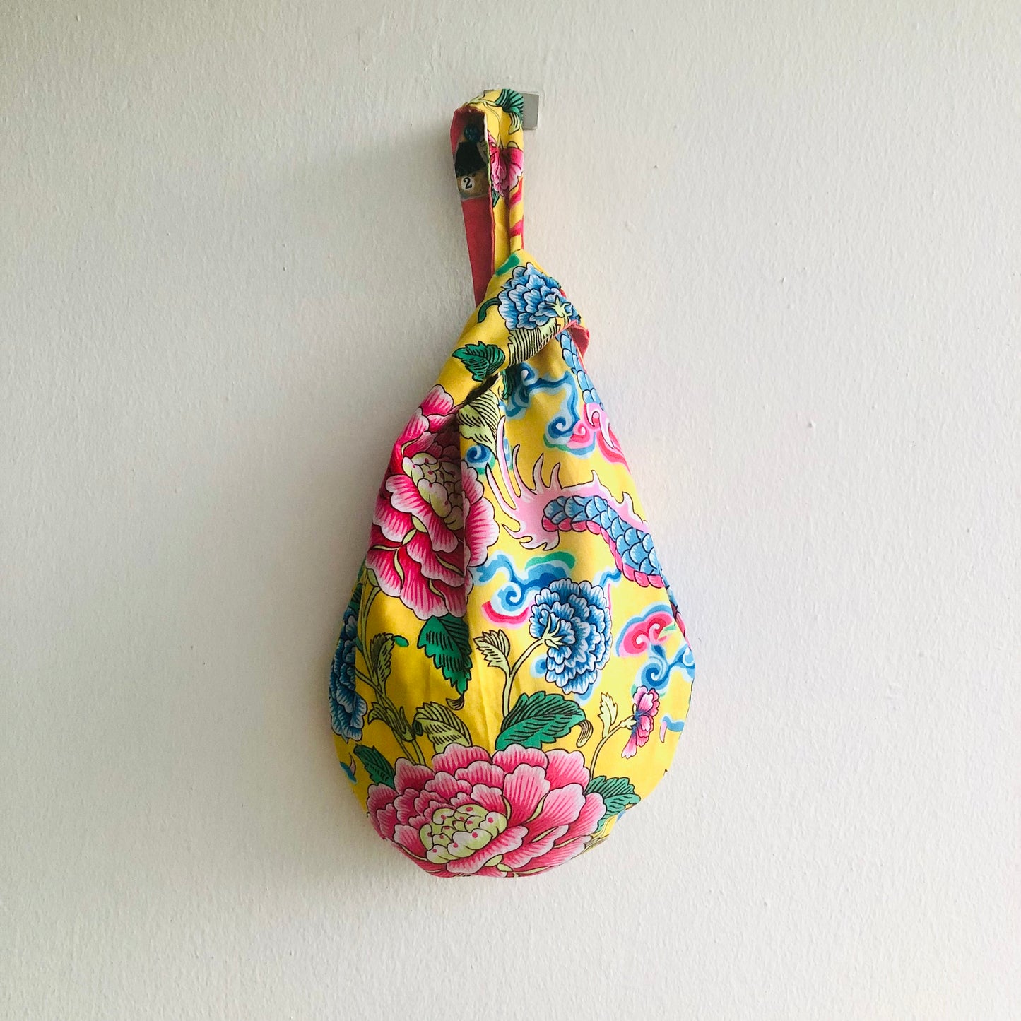 Small Japanese inspired bag , wrist knot fabric bag , reversible handmade cute bag | Onigiri