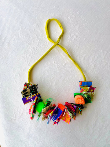 Fabric handmade colorful necklace , statement bold necklace , colorful handmade fabric jewellery | Rainbow