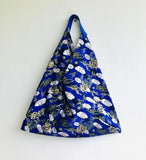 Origami bento bag , shoulder tote bag , handmade fabric triangle bag | Blue dragon - Jiakuma
