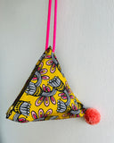 Dumpling triangle bag , pom pom fabric bag , cute colorful cross body bag | Flores de Mayo