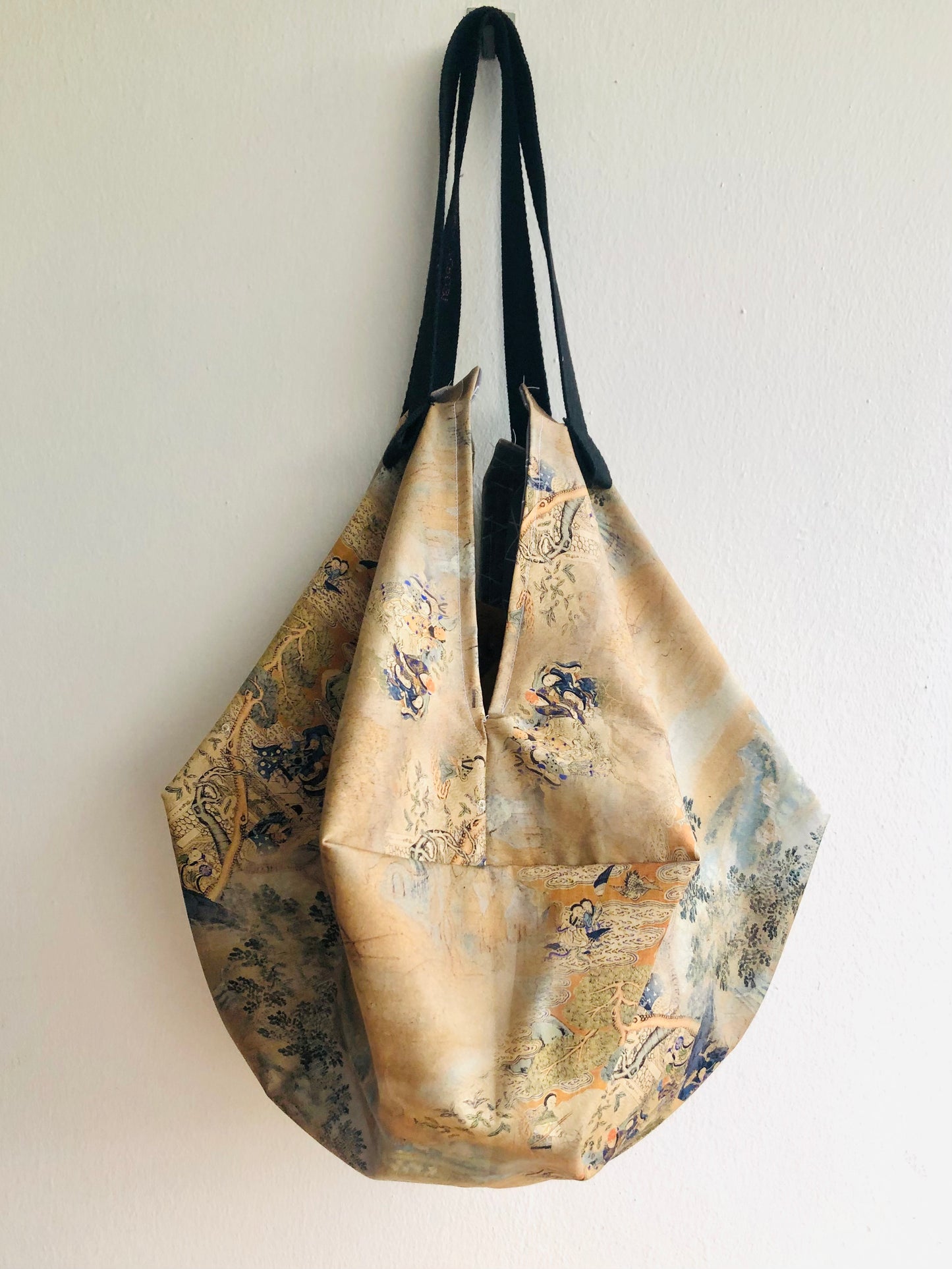 Origami sac bag , reversible fabric shoulder bag , Japanese inspired bag | A beautiful Chinese painting scene