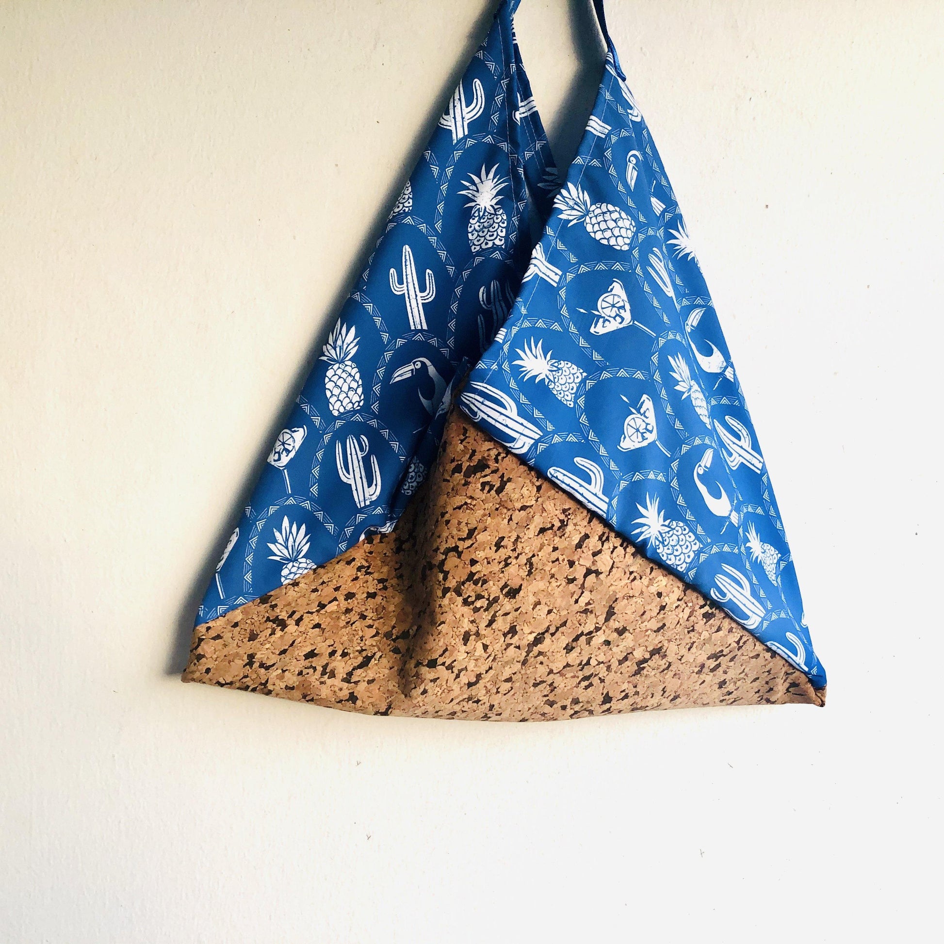 Eco friendly shoulder bag , origami Japanese inspired bento bag |cork and tropical nights - Jiakuma