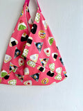 Fabric shoulder bag , origami tote trianglle bag , Japanese inspired bag | Onigiri festival