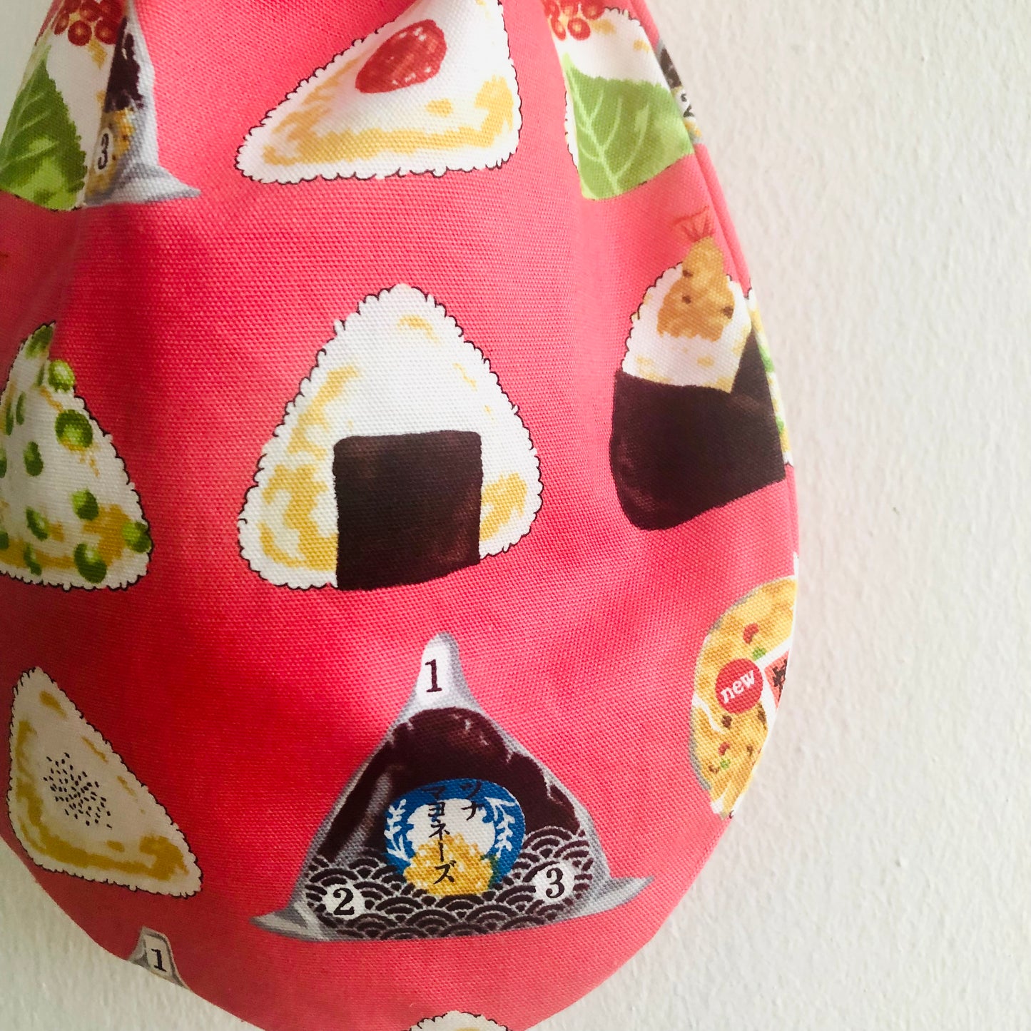 Small Japanese inspired bag , wrist knot fabric bag , reversible handmade cute bag | Onigiri