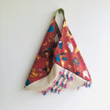 Origami bento bag , shoulder tote fabric bag , triangle cool eco shopping bag | Happy chickens