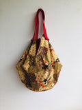 Shoulder sac origami , beautiful Japanese fabric bag , reversible eco friendly sac bag | red & golden garden - Jiakuma