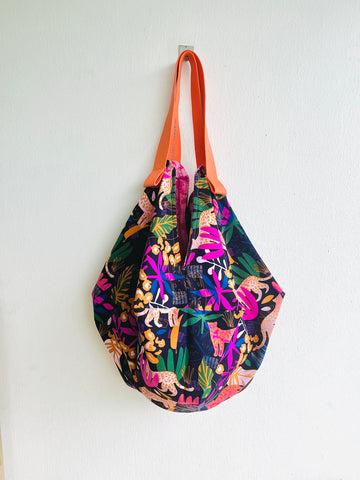 Sac shoulder origami bag , Japanese inspired reversible bag , fabric colorful tote | The land of the tiger