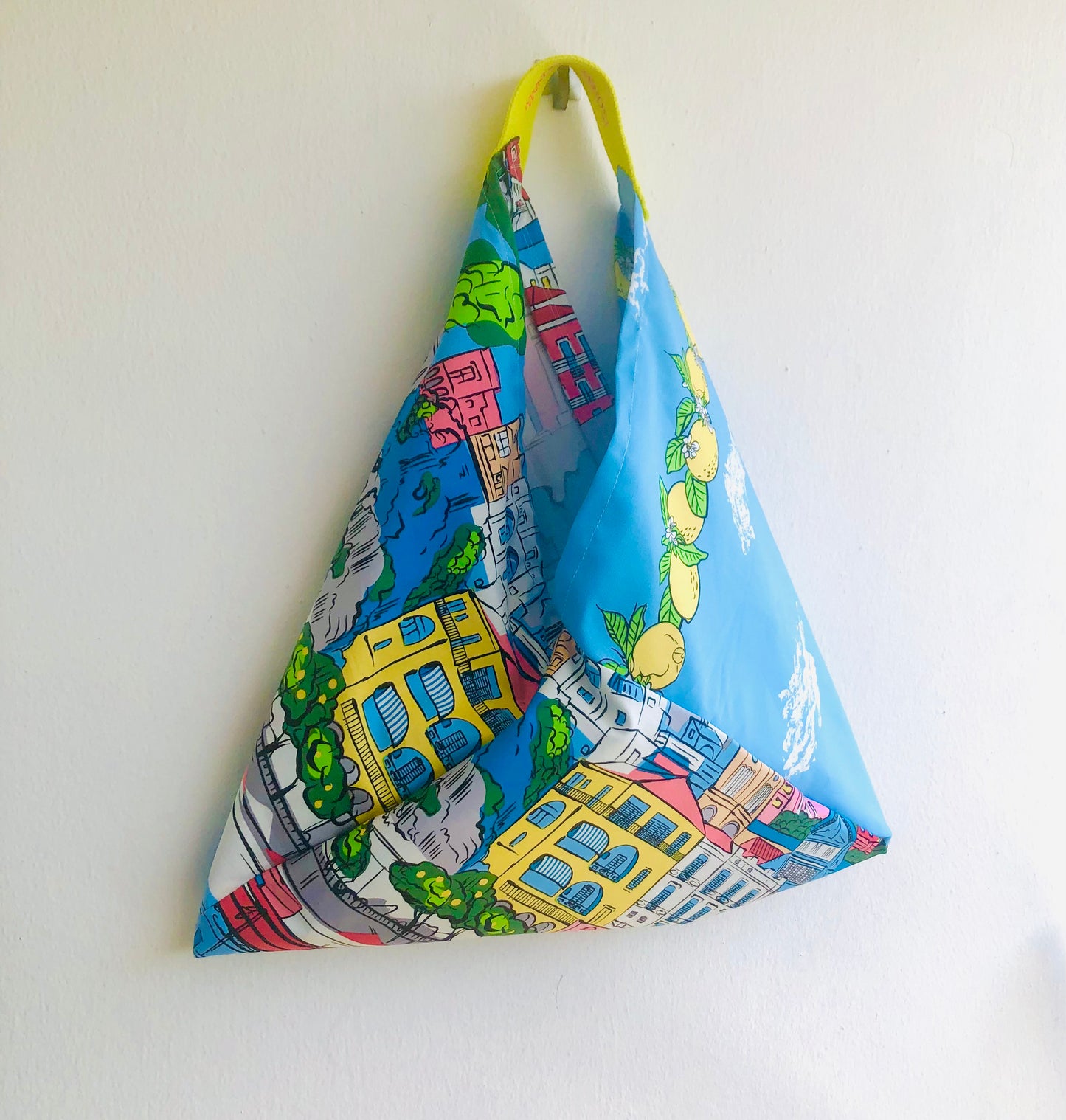 Origami bento bag , shoulder tote colorful fabric bag , Japanese inspired  triangle bag | Positano