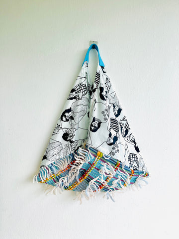 Origami tote bag, Japanese bento bag , handmade triangle fabric bag , boho eco bag | Chilling during the weekend