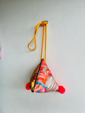 Origami dumpling bag , pom pom fabric bag , triangle handmade bag | Gauguin’s Tahiti