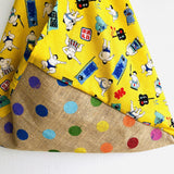 Tote triangle bag , origami bento bag , polka dots colorful jute shoulder bag | Sumo fighters & polka dots - Jiakuma