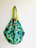 Reversible fabric origami bag , sac shoulder colorful bag , Japanese inspired bag | Peacocks in a garden in Africa - Jiakuma