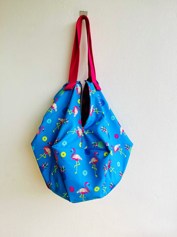 Origami reversible sac bag , handmade colorful shoulder bag | Electric flamingo
