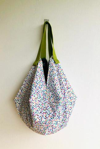Origami sac bag , reversible fabric shoulder bag , Japanese inspired bag | Colorful pins in a golf forest