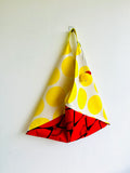 Tote origami bag , bento shoulder bag , Japanese inspired triangle bag | Red & Yellow CNY vibes