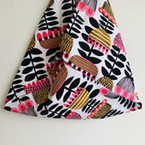Origami bento bag , triangle tote bag , cotton duck shoulder handmade bag | Autumn flowers - Jiakuma