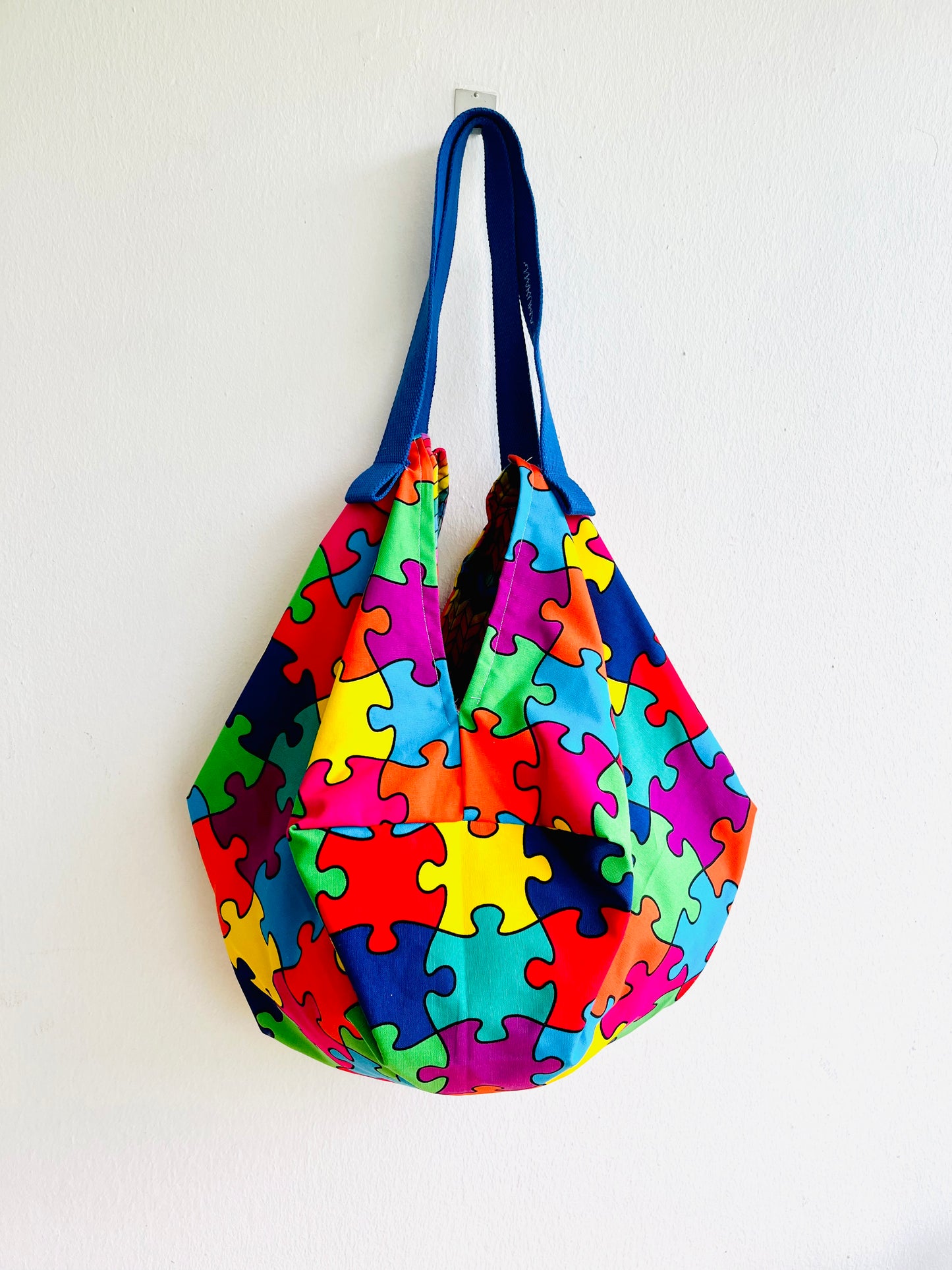 Origami sac bag , shoulder colorful fabric bag , reversible Japanese inspired eco bag | Color the world