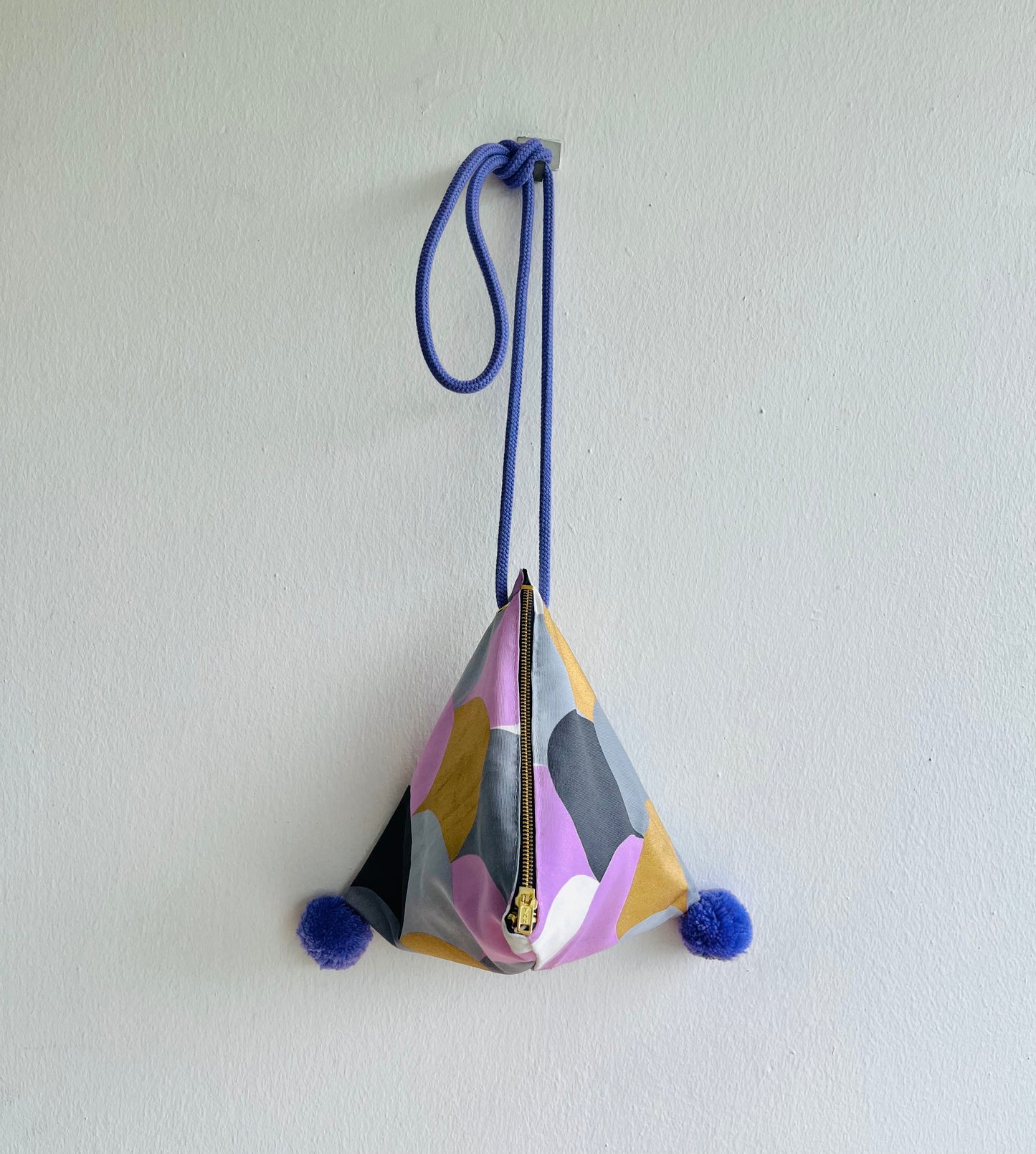 Small triangle origami bag , pom pom cool colorful bag , handmade eco friendly bag | Fish tail