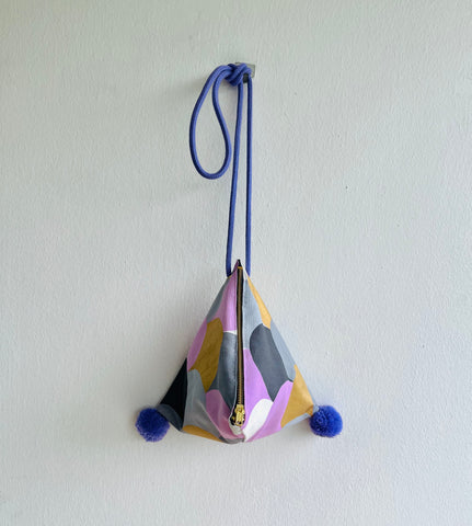 Small triangle origami bag , pom pom cool colorful bag , handmade eco friendly bag | Fish tail