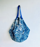 Origami sac bag , fabric reversible Japanese inspired bag , shoulder sac bag , eco friendly groceries bag | Indigo waves