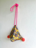 Dumpling triangle bag , pom pom fabric bag , cute colorful cross body bag | Flores de Mayo
