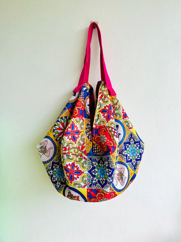 Origami fabric sac bag , shoulder sac bag , reversible colorful Japanese inspired bag , eco shopping bag | Palermo 1960