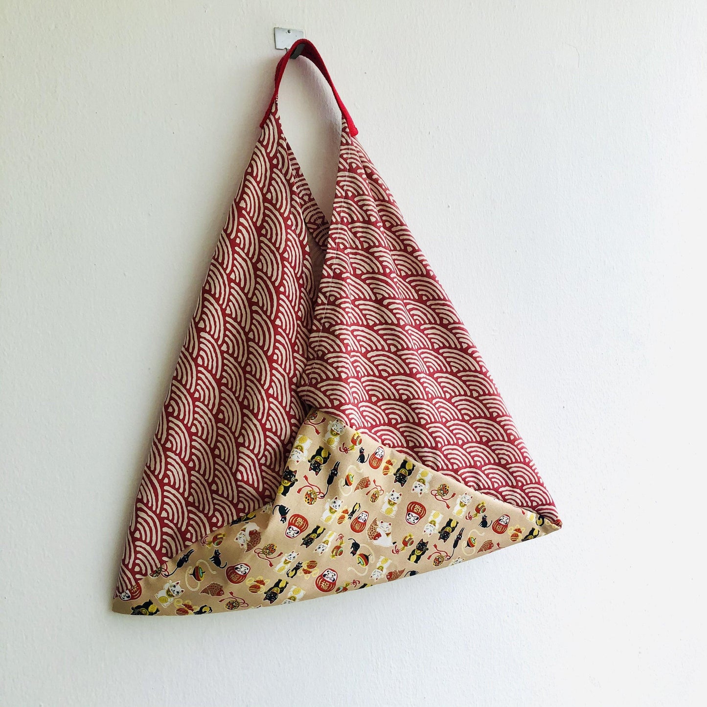 Origami shoulder bento bag , handmade Japanese inspired tote bag | A city near the sea in Japan - Jiakuma