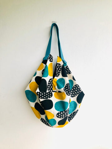 Origami sac bag , reversible fabric shoulder bag , Japanese inspired bag | Colored pebbles and batik