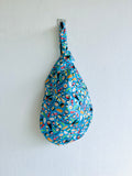 Origami Japanese fabric bag , reversible knot colorful bag , small wrist bag , weekend cute lunch bag | Sushi party