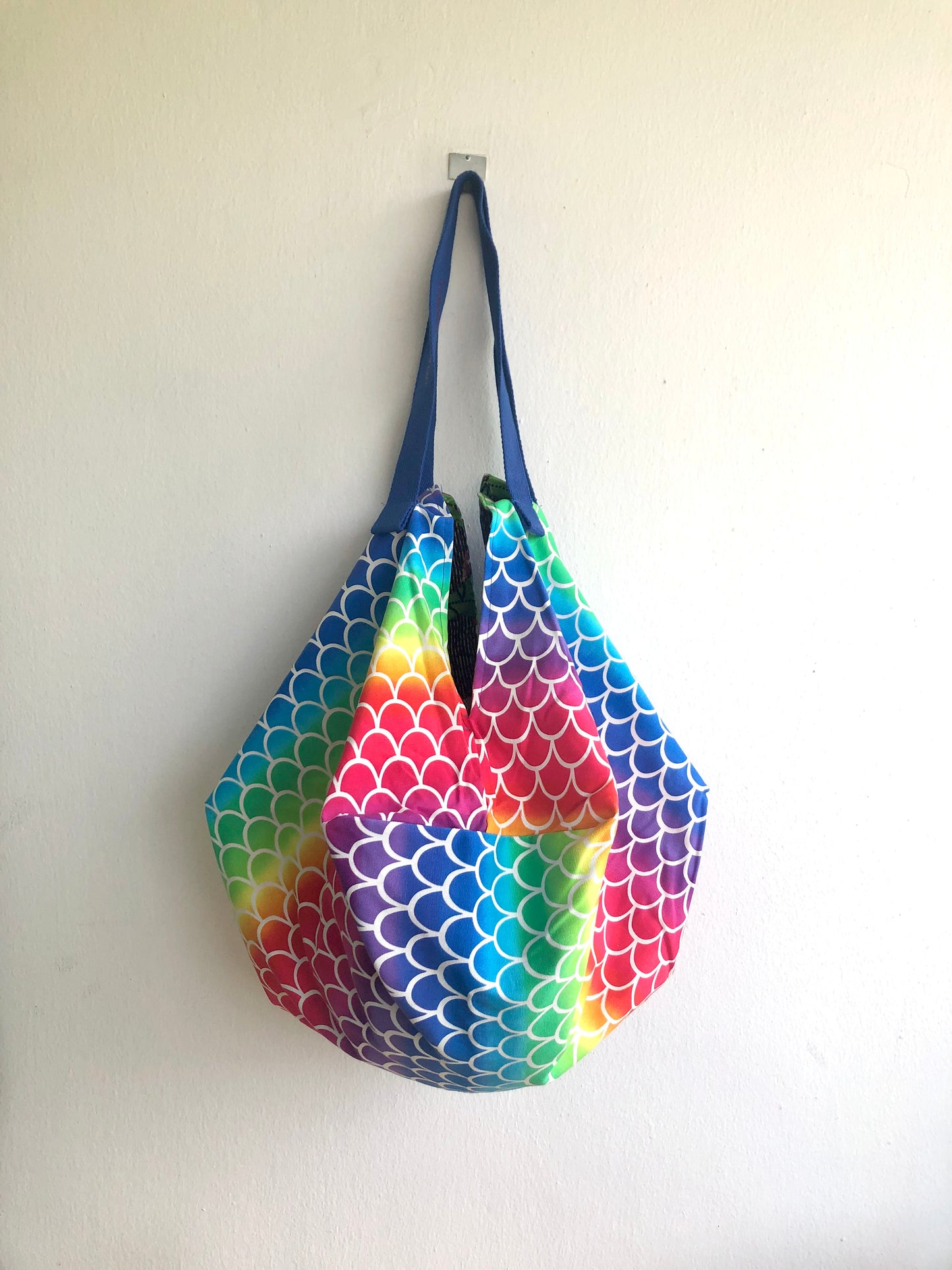 Japanese inspired bag , shoulder sac origami bag , colorful reversible eco friendly sac bag | Rainbows over Africa