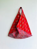 Red tote bag , bento shoulder bag , handmade triangle bag , Japanese inspired | Auspicious red