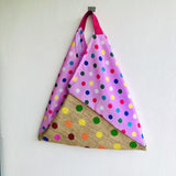 Origami bento bag , shoulder triangle fabric bag , handmade Japanese inspired bag | Polka dots everywhere - Jiakuma