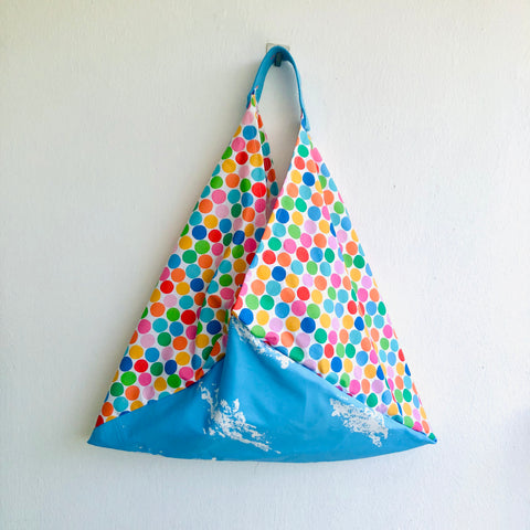 Origami bento bag , shoulder tote bag  , colorful triangle bag | Million colourful dots in the sky