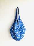 Shoulder sac bag , origami reversible bag, blue bag | Blue tropical nights & jeans - Jiakuma
