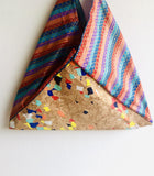 Colourful bento bag , origami tote shoulder bag , eco friendly cork bag | Thai colorful strips & confetti cork - Jiakuma