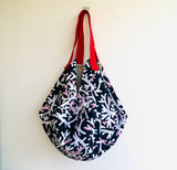 Sac origami bag , reversible Japanese inspired bag , eco friendly fabric shopping bag | Forest with geometries