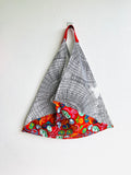 Origami bento bag , triangle tote Japanese inspired bag , colorful eco bag | Going through labyrinths to reach the Mexican fiesta