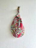 Small origami reversible bag , cute knot Japanese inspired bag | Flamingos and prawns in a color explosion
