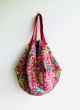 Shoulder sac bag , origami eco bag , reversible ooak octagonal bag | Red art nouveau garden - Jiakuma