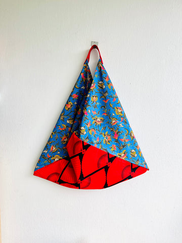 Original bento bag , tote origami bag , triangle eco friendly bag , colorful Japanese inspired bag | Rojo