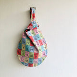 Wrist small bag , origami Japanese style knot bag , reversible fabric bag | The Periodic table