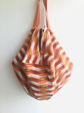 Origami sac bag , reversible handmade ooak bag , shopping shoulder bag | Orange 70’s waves - Jiakuma